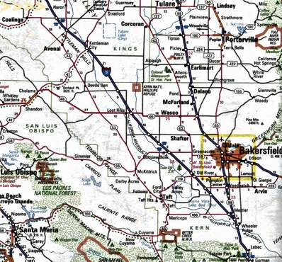 Landkarte von James Dean's letzter Fahrt