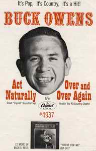 Anzeige in THE MUSIC REPORTER vom 16. Mrz 1963 fr die Buck Owens-Single "Act Naturally/Over And Over Again" (Capitol 4937); Archiv Hauke Strbing.