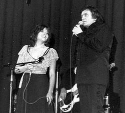 Johnny Cash in Boeblingen im April 1978 mit Tochter Rosanne