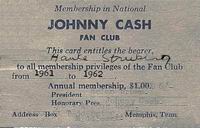Johnny Cash. Fan-Club-Mitgliedsausweis 1961/1962