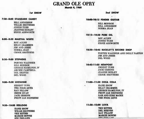 Grand Ole Opry-Programm vom 9. Mrz 1968