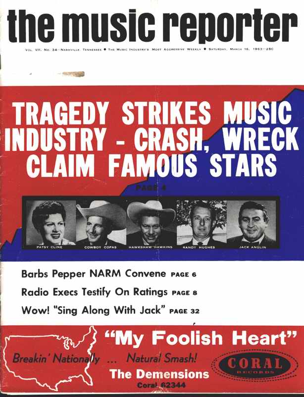 Titelblatt des MUSIC REPORTER vom 16. Mrz 1963, Archiv Hauke Strbing